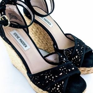 Steve Madden Black Espadrille Wedge Sandal